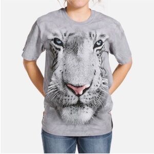 The Mountain White Tiger face t-shirt gray tie dye crew neck sustainable